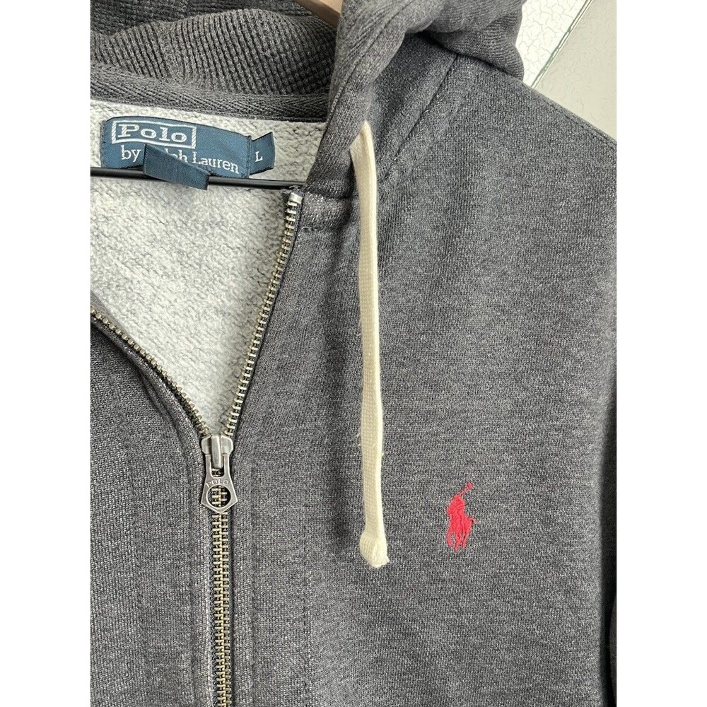 Polo by Ralph Lauren Men’s L Full Zip Hoodie Sweatshirt Jacket -Gray w/ Red Pony - Picture 5 of 9